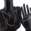 Set bratara si colier Lapis Lazuli si Ochi de tigru neuniform cu bumbi argintii, 6-12mm, imagine 2