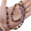 Set bratara si colier Lapis Lazuli si Ochi de tigru neuniform cu bumbi argintii, 6-12mm, imagine 3