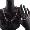 Set bratara si colier Rodonit roz sfere 4-8mm cu bumbi aurii, imagine 2