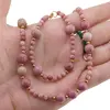 Set bratara si colier Rodonit roz sfere 4-8mm cu bumbi aurii, imagine 3