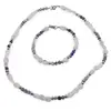 Set bratara si colier Sodalit sfere 4mm si Piatra Lunii neuniforma fatetata 6-10mm cu bumbi argintii