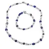 Set bratara si colier Sodalit si Piatra lunii neuniforma 6-8mm cu bumbi argintii