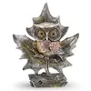 Statueta bufnita argintie pe frunza decorativa, 24cm