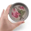 Suport pahar vintage din metal cu broderie florala roz, 9cm, imagine 3