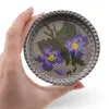 Suport pahar vintage din metal cu broderie florala mov, 9cm, imagine 3
