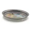 Suport pahar vintage din metal cu broderie florala albastra si galbena, 9cm, imagine 2
