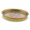 Suport pahar vintage din metal cu broderie florala portocalie, 9cm, imagine 2