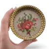 Suport pahar vintage din metal cu broderie florala portocalie, 9cm, imagine 3