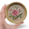 Suport pahar vintage din metal cu broderie florala roz deschis, 9cm, imagine 3