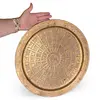 Tava vintage din alama gravata, model ornamental circular, 39cm, imagine 3