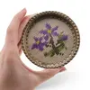 Suport pahar vintage din metal cu broderie florala mov decorativa, 9cm, imagine 3
