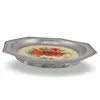 Tava vintage din metal octogonala cu broderie florala mac rosu, 21cm, imagine 2