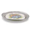 Suport pahar vintage din metal cu insertie decor flori albastre, 19cm, imagine 2