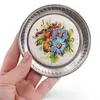 Suport pahar vintage din metal cu insertie decor flori albastre, 19cm, imagine 3