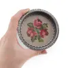 Suport pahar vintage din metal cu broderie florala rosie, 9cm, imagine 3