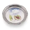 Suport pahar vintage din metal cu insertie floare alba, 9,5cm