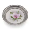 Suport pahar vintage din metal cu insertie floare roz, 9,5cm