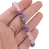 Bratara pe elastic Angelit mov, bumb auriu si Cuart roz sfere 6mm, imagine 3