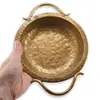 Tava vintage din alama ciocanita cu manere laterale, 22cm, imagine 3