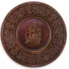 Tablou vintage din cupru gravata, model corabie si motive florale, 30cm