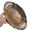Tava vintage din metal argintiu cu margine decorata, 28cm, imagine 3