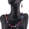 Set Cercei cu agatatoare si Colier din Agat multicolor discuri fatetate 8mm si sfere fatetate 4mm, imagine 3