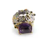 Inel din argint 925 placat cu aur 14k cu Ametist si zirconii verzi, model fantasy - marimea 56
