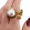 Inel din argint 925 placat cu aur 14k cu Perla de cultura si cristale incrustate, model ramura deschisa - marimea 59, imagine 4