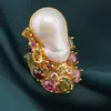 Inel din argint 925 placat cu aur 14k cu Perla de cultura si Turmalina multicolora, model baroc - marimea 58, imagine 3
