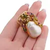 Inel din argint 925 placat cu aur 14k cu Perla de cultura si Turmalina multicolora, model baroc - marimea 58, imagine 5