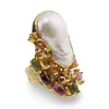 Inel din argint 925 placat cu aur 14k cu Perla de cultura si Turmalina multicolora, model baroc - marimea 58