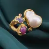 Inel din argint 925 placat cu aur 14k cu Perla de cultura si Agate colorate, model ramura deschisa - marimea 58, imagine 3