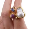Inel din argint 925 placat cu aur 14k cu Perla de cultura si Agate colorate, model ramura deschisa - marimea 58, imagine 4