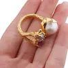 Inel din argint 925 placat cu aur 14k cu Perla de cultura si Agate colorate, model ramura deschisa - marimea 58, imagine 5