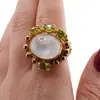 Inel din argint 925 placat cu aur 14k cu Piatra lunii centrala si Peridot cu Granat incrustate, marimea 58, imagine 4