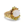 Inel din argint 925 placat cu aur 14k cu Piatra lunii centrala si Peridot cu Granat incrustate, marimea 58