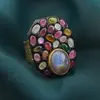 Inel din argint 925 placat cu aur 14k lucrat manual cu Turmalina multicolora si Labradorit, marimea 58, imagine 3