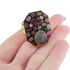 Inel din argint 925 placat cu aur 14k lucrat manual cu Turmalina multicolora si Labradorit, marimea 58, imagine 5