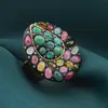 Inel din argint 925 placat cu aur 14k lucrat manual si cristale incrustate Turmalina multicolora, marimea 58, imagine 3