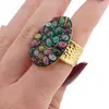 Inel din argint 925 placat cu aur 14k lucrat manual si cristale incrustate Turmalina multicolora, marimea 58, imagine 4