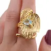 Inel din argint 925 placat cu aur 14k reglabil cu Topaz, model petale, imagine 4