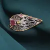 Inel din argint 925 placat cu aur 14k si rodiu negru cu cristale incrustate, model frunza - marimea 58, imagine 3