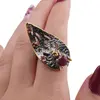 Inel din argint 925 placat cu aur 14k si rodiu negru cu cristale incrustate, model frunza - marimea 58, imagine 4