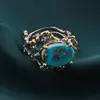 Inel din argint 925 placat cu aur 14k si rodiu negru lucrat manual cu Turcoaz oval, model ramificat - marimea 57, imagine 3