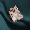 Inel din argint 925 placat cu aur 14k si rodiu negru Perla de cultura baroca si cristale incrustate, model tribal - marimea 59, imagine 3