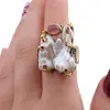 Inel din argint 925 placat cu aur 14k si rodiu negru Perla de cultura baroca si cristale incrustate, model tribal - marimea 59, imagine 4