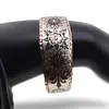 Bratara reglabila lata din cupru motive florale negre pe fond argintiu, margini texturate, imagine 3