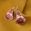 Cercei din cupru clopot, model mandala si flori rosii, imagine 2