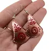 Cercei din cupru clopot, model mandala si flori rosii, imagine 4