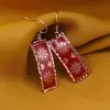 Cercei din cupru dreptunghiulari, model cu doua flori rosii, imagine 2